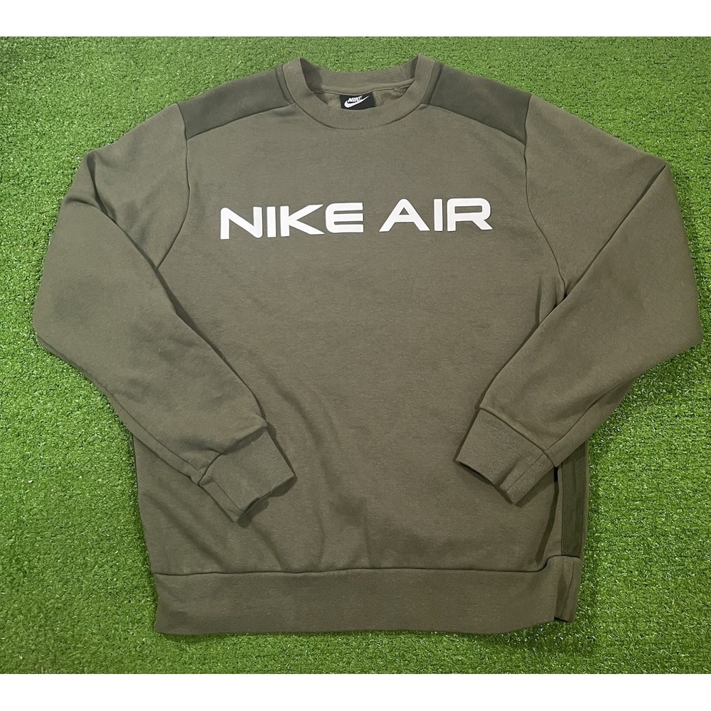 VTG 2000s Nike Air Sweatshirt Med Olive Drab Crewneck "rubber" Letter EUC Swoosh